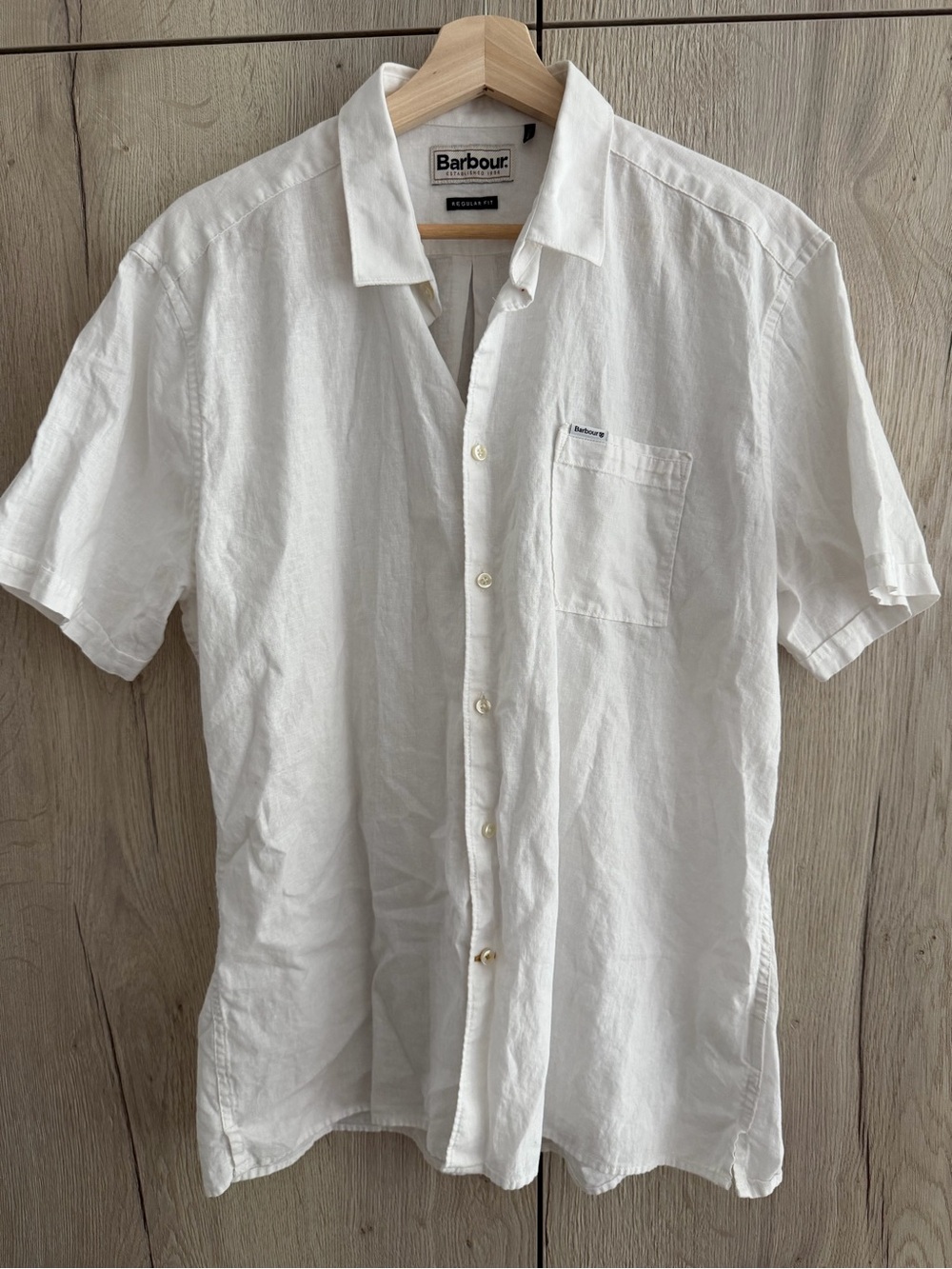 Barbour White Short-Sleeve Button-Down Linen Shirt